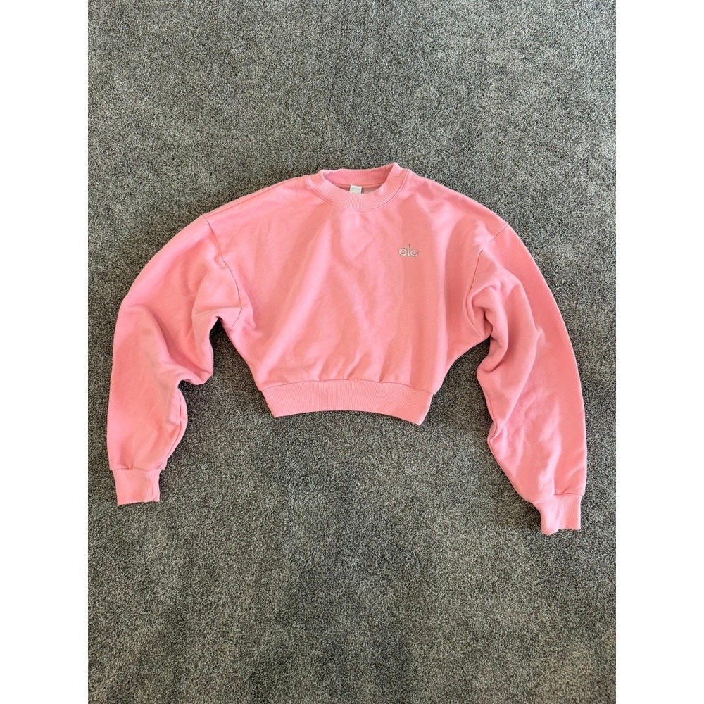 Alo Yoga Cropped Accolade Crewneck Neon Bubblegum Pink/Coral Size XS